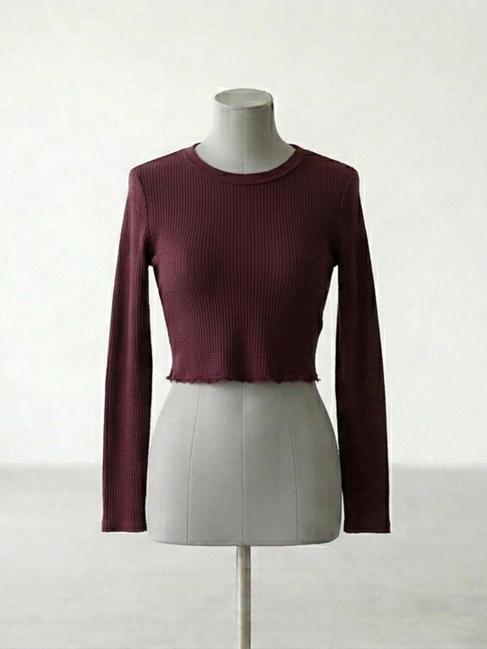 Forever 21 Ribbed Long-Sleeve Crop Top - Plum